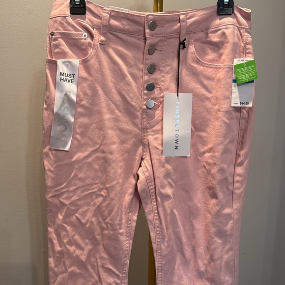 Tinseltown button fly hi rise flare Pink Jeans NWT 9 - Picture 2 of 10